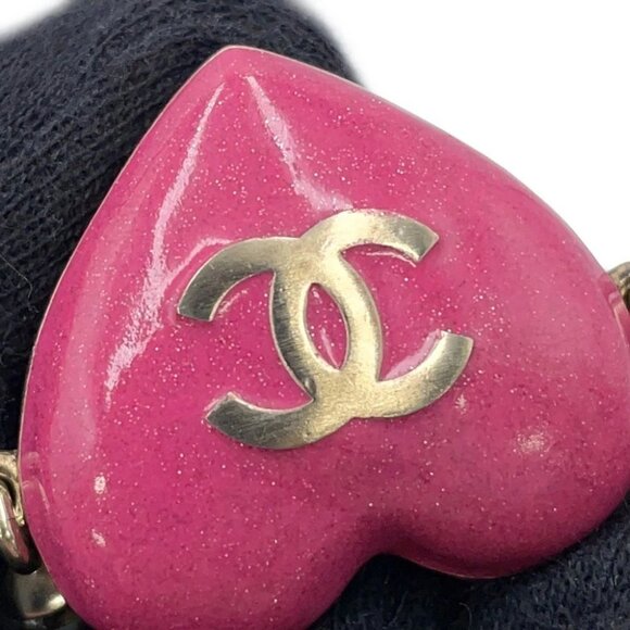 CHANEL Heart Rhinestone Pearl Long Necklace Gold Plated/Rhinestone/Faux Pearl - Picture 6 of 12